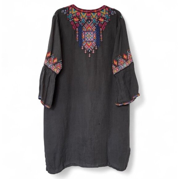 Johnny Was Workshop Embroidered Dress Womens Large Black Bell Sleeve Semi Sheer - Picture 3 of 10